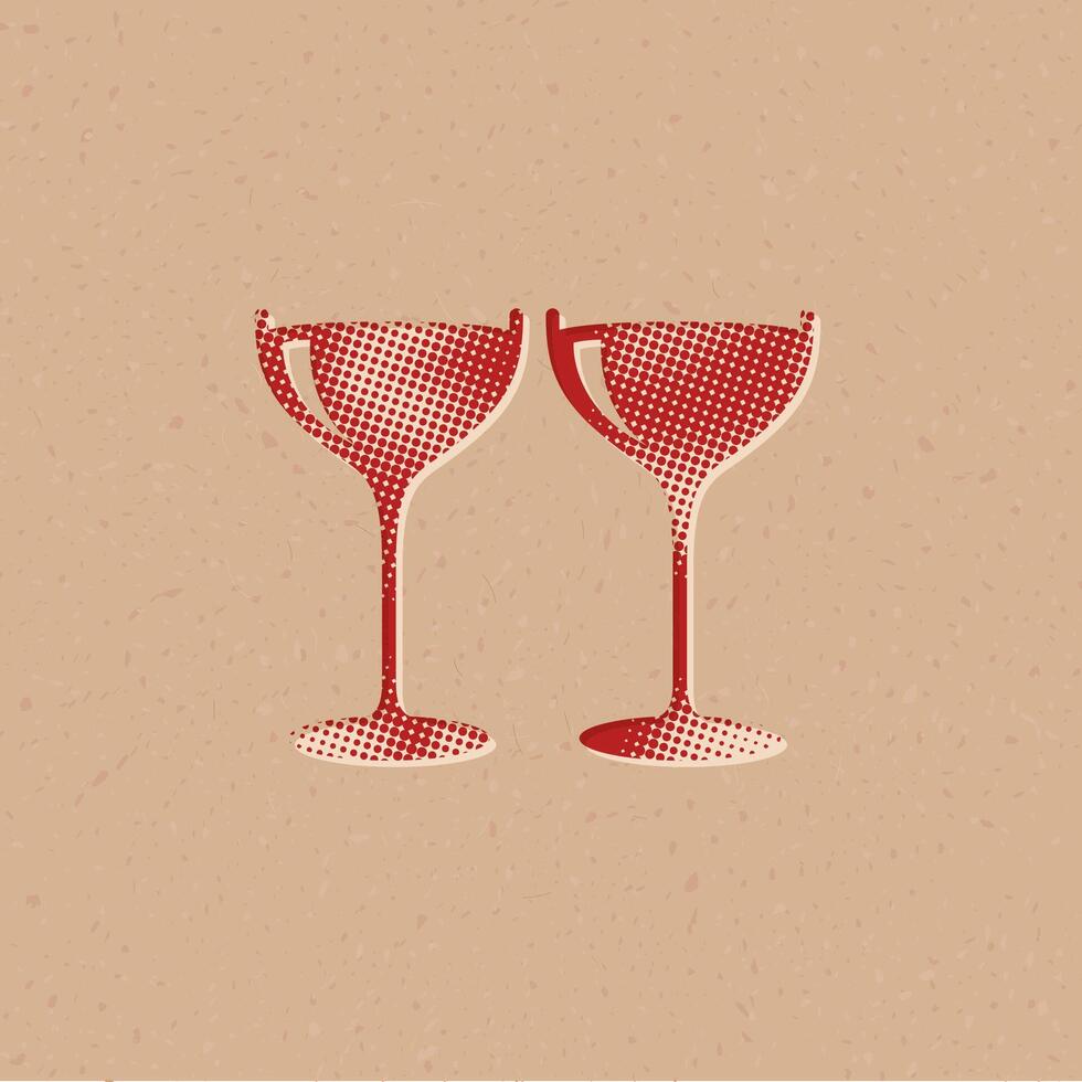 Wine glass halftone style icon with grunge background vector illustration