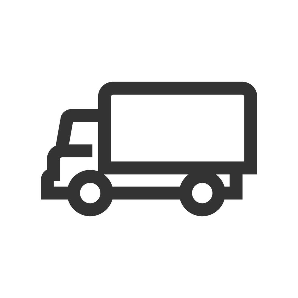 Military truck icon in thick outline style. Black and white monochrome vector illustration.