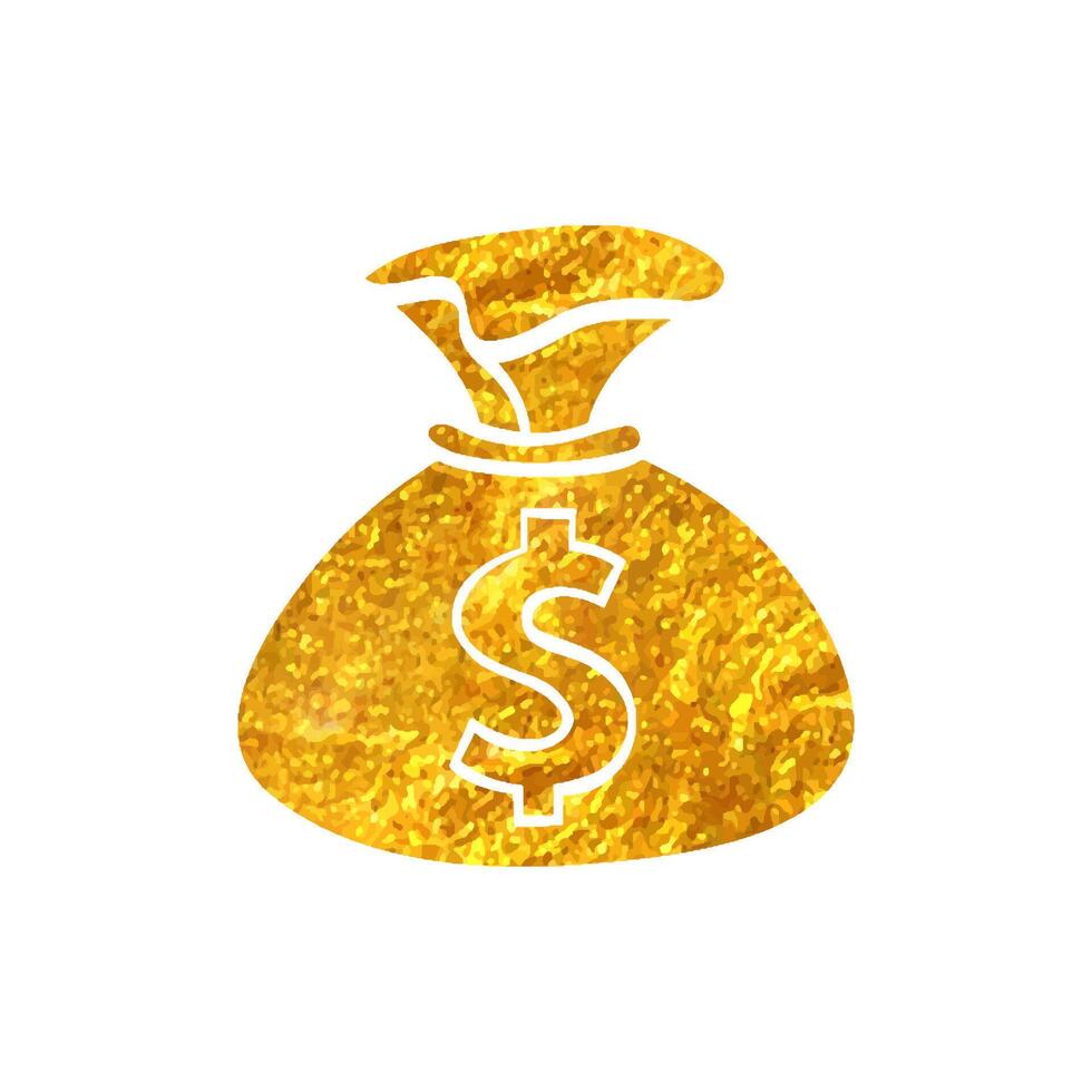 mano dibujado dinero saco icono en oro frustrar textura vector ilustración