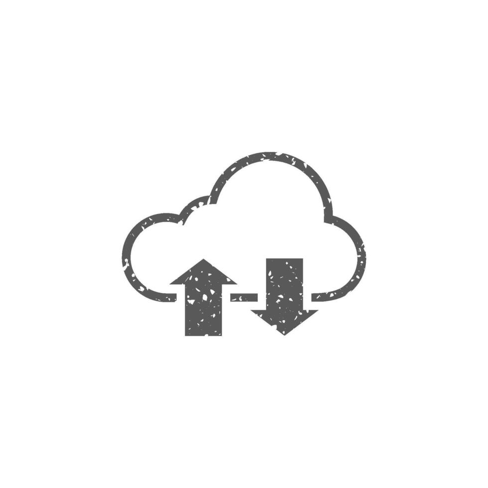 Cloud icon with arrows in grunge texture vector illustration