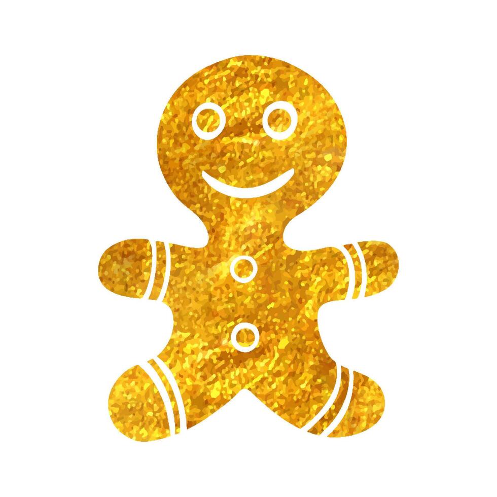 Hand drawn Gingerman icon in gold foil texture vector illustration