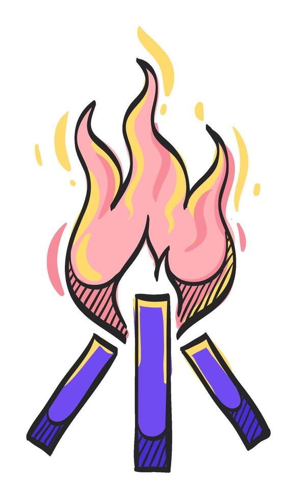 Camp fire icon in hand drawn color vector illustration