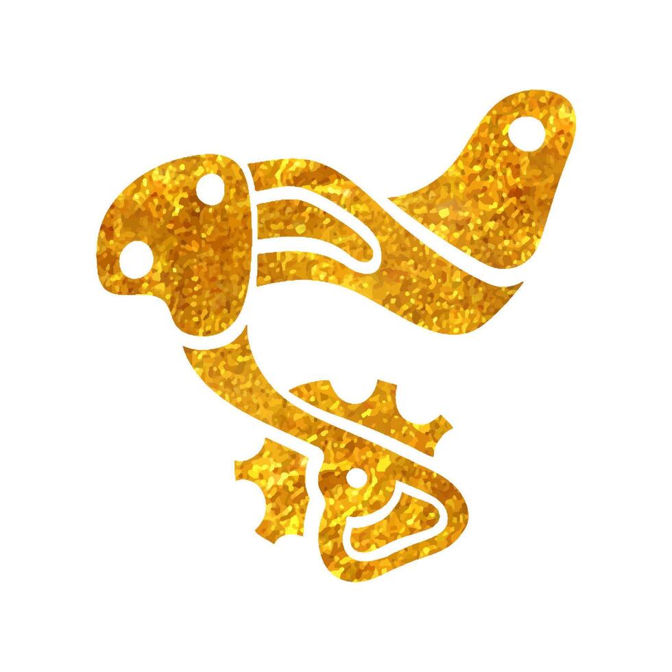Hand drawn Rear deraillieur icon in gold foil texture vector illustration