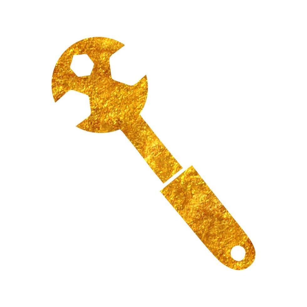 Hand drawn bicycle spanner icon in gold foil texture vector illustration