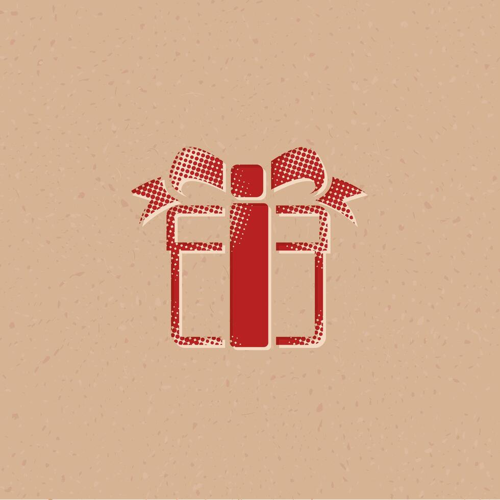 Gift box halftone style icon with grunge background vector illustration