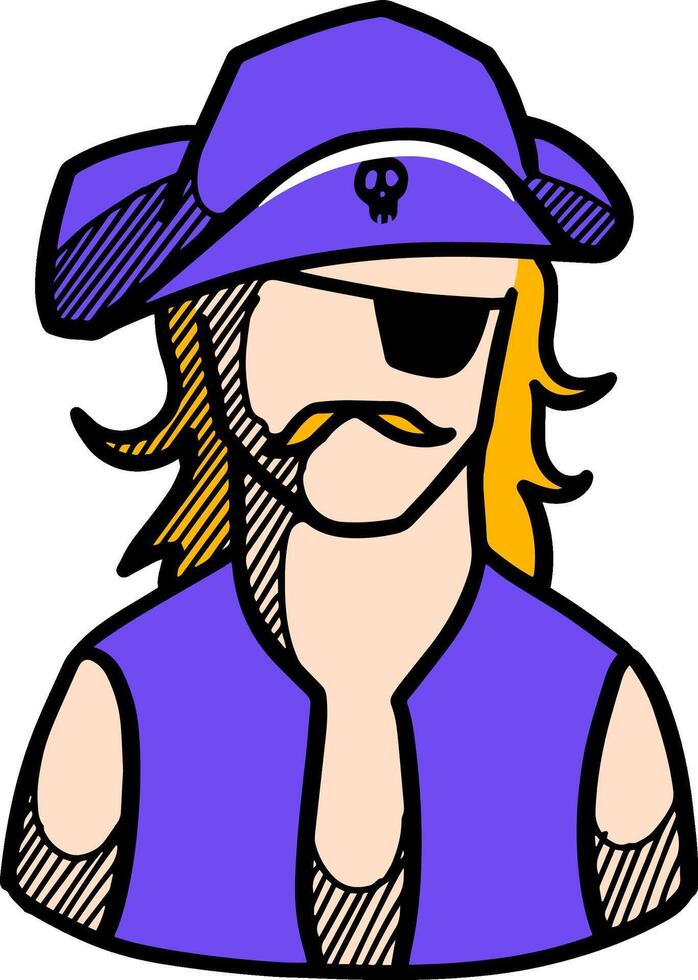 Pirate icon hand drawn color vector illustration