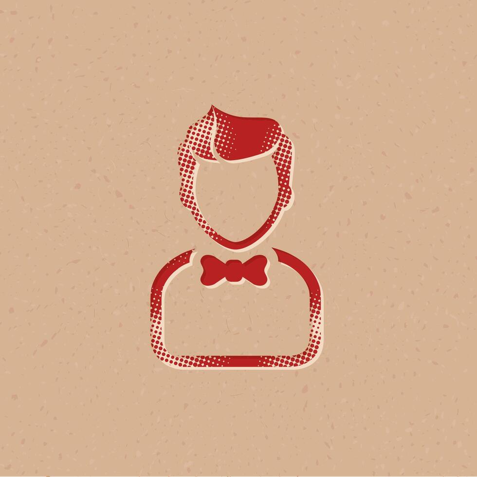 Waiter halftone style icon with grunge background vector illustration