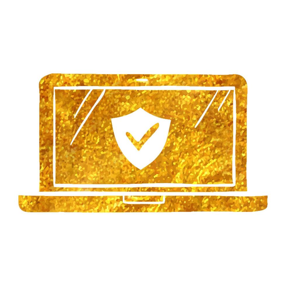 Hand drawn Laptops icon in gold foil texture vector illustration