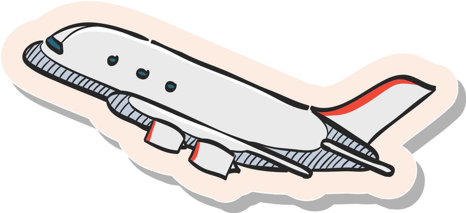 Hand drawn Airplane icon in sticker style vector illustration