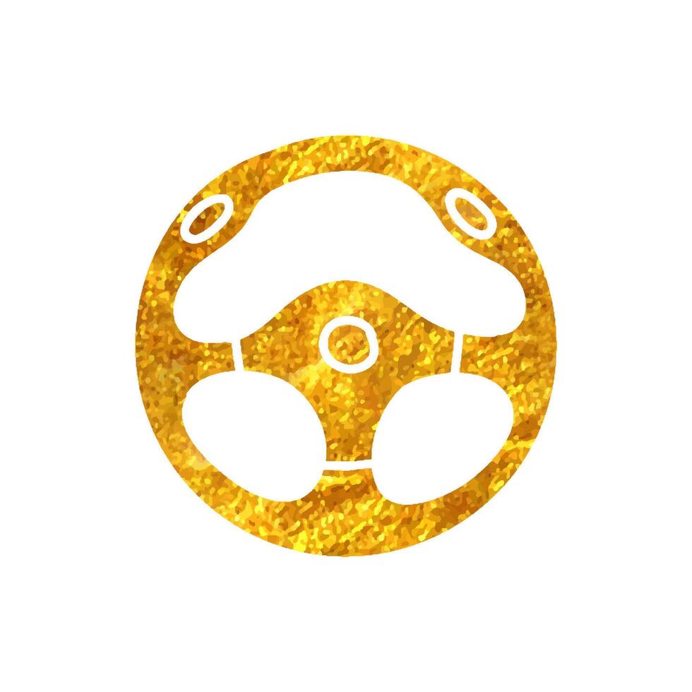 Hand drawn Steering wheel icon in gold foil texture vector illustration