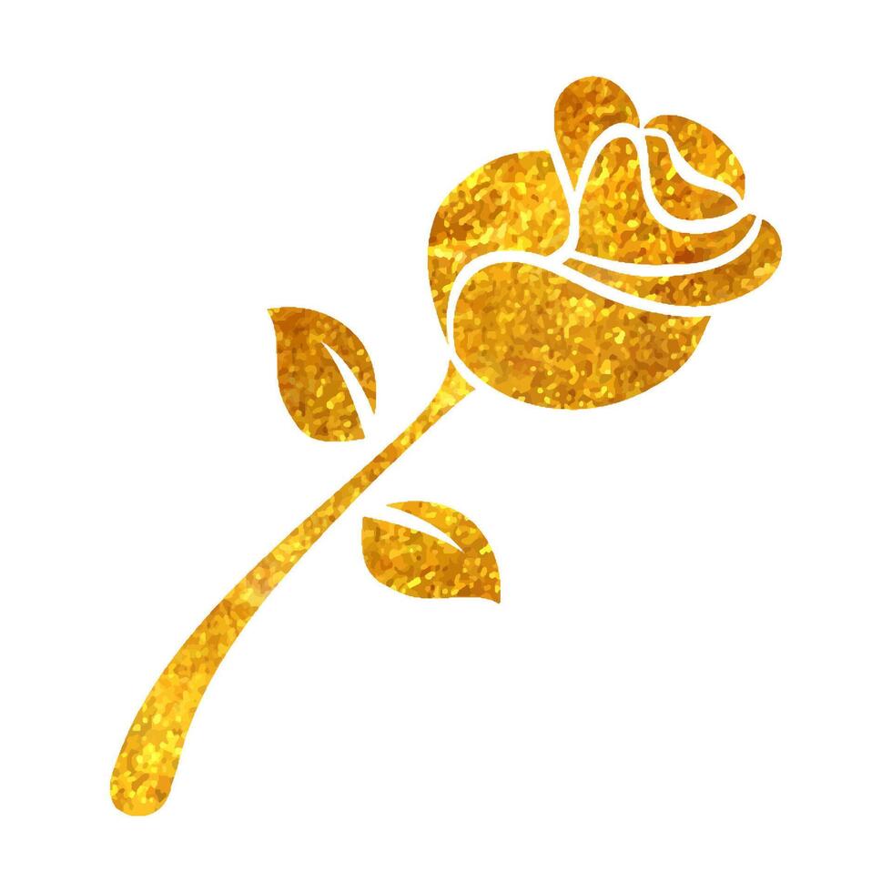 Hand drawn Rose icon in gold foil texture vector illustration