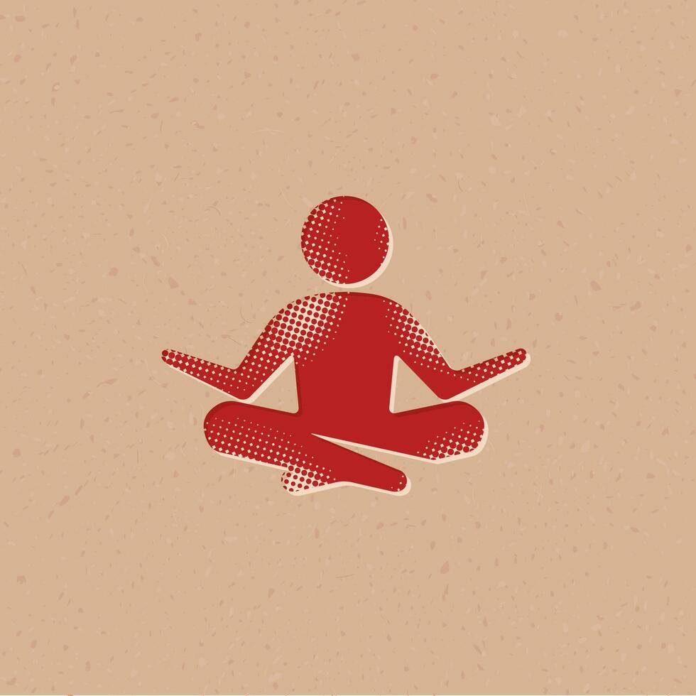 Meditation halftone style icon with grunge background vector illustration