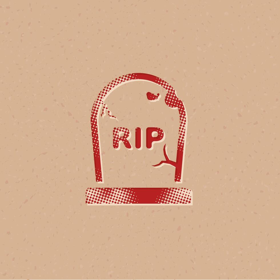 Tomb stone halftone style icon with grunge background vector illustration