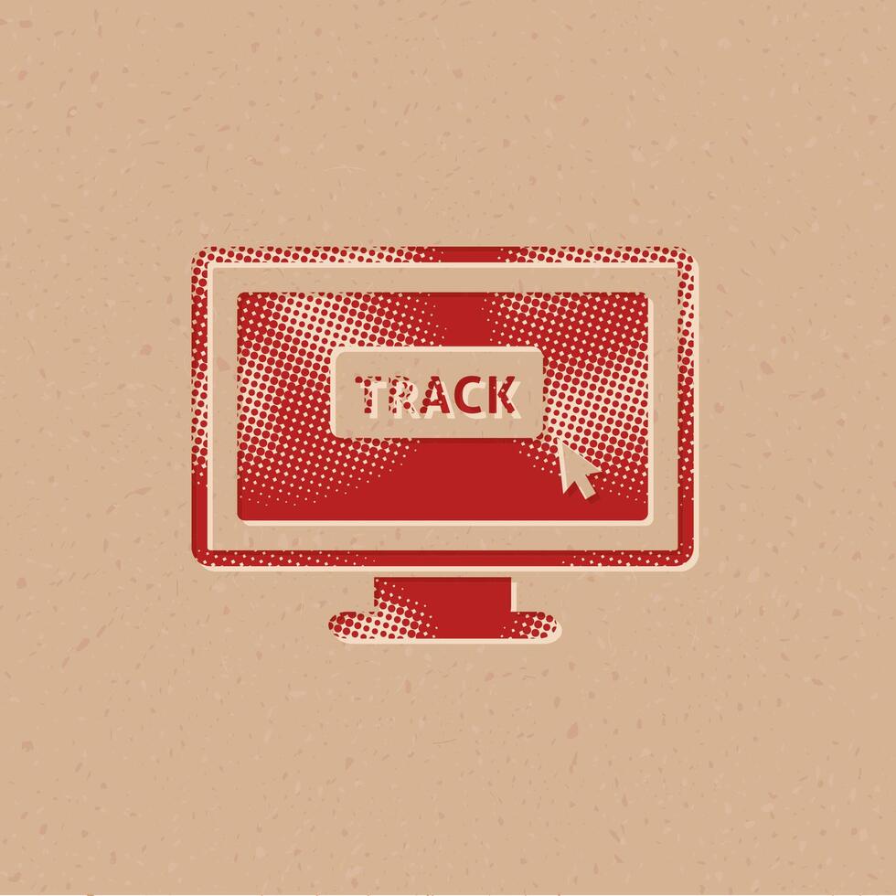Tracking monitor halftone style icon with grunge background vector illustration
