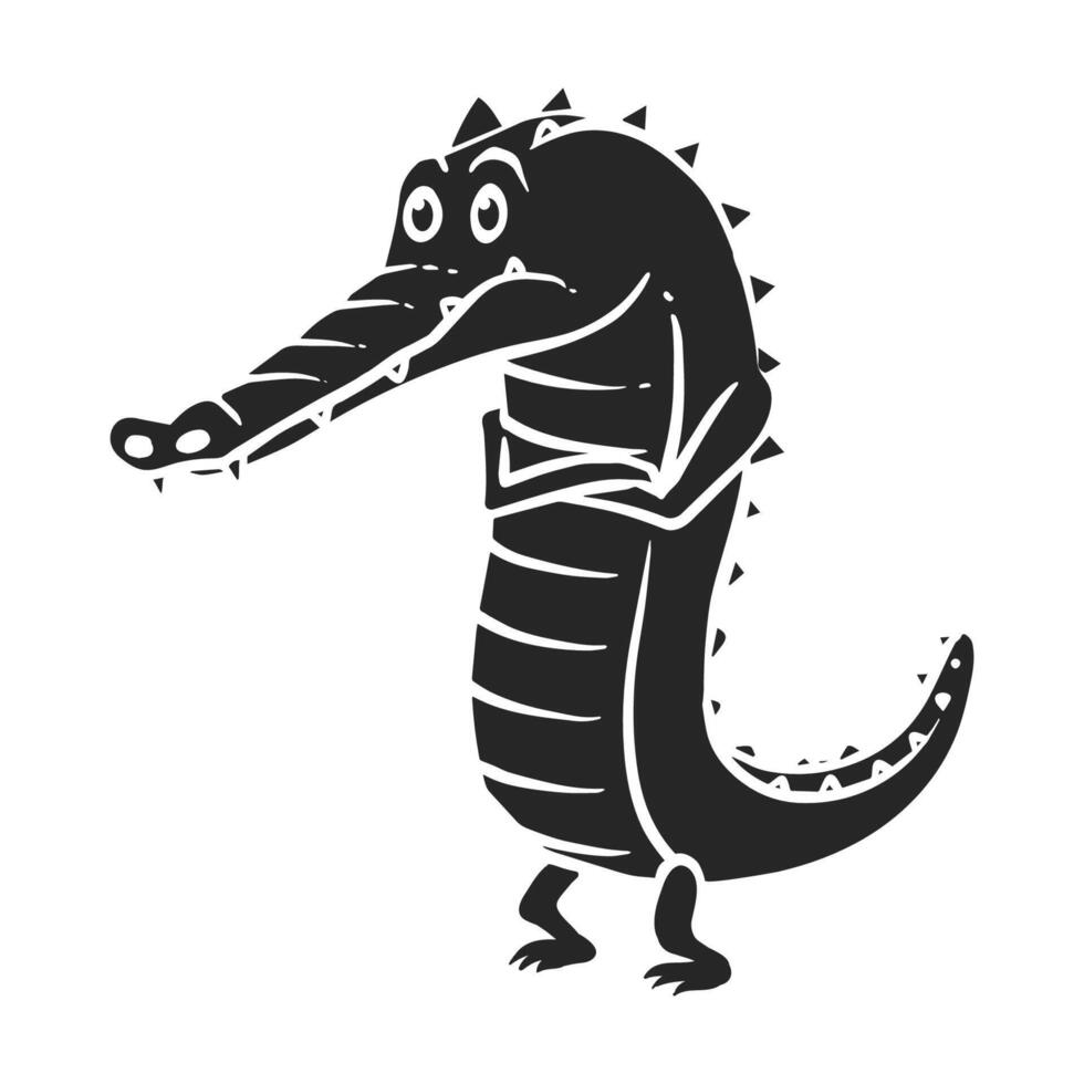 Hand drawn icon depressed alligator cartoon character. Vector illustration.