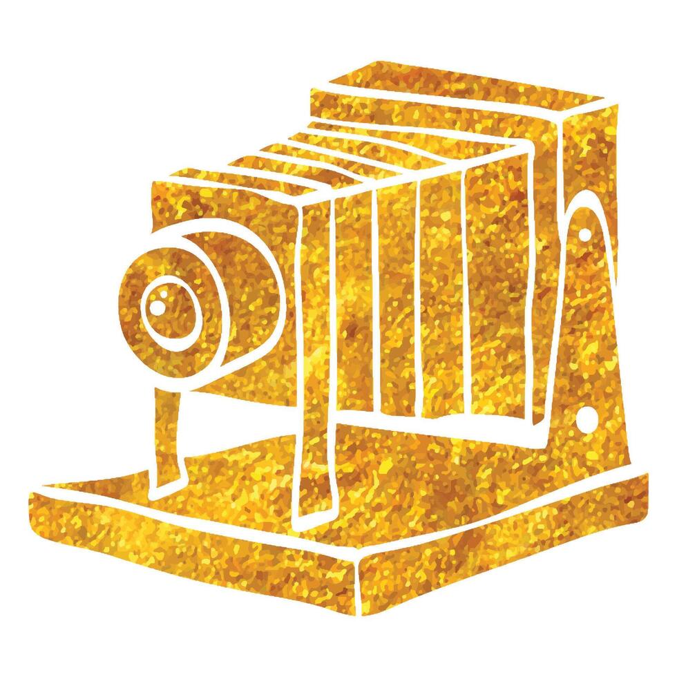 Hand drawn Large format camera icon in gold foil texture vector illustration