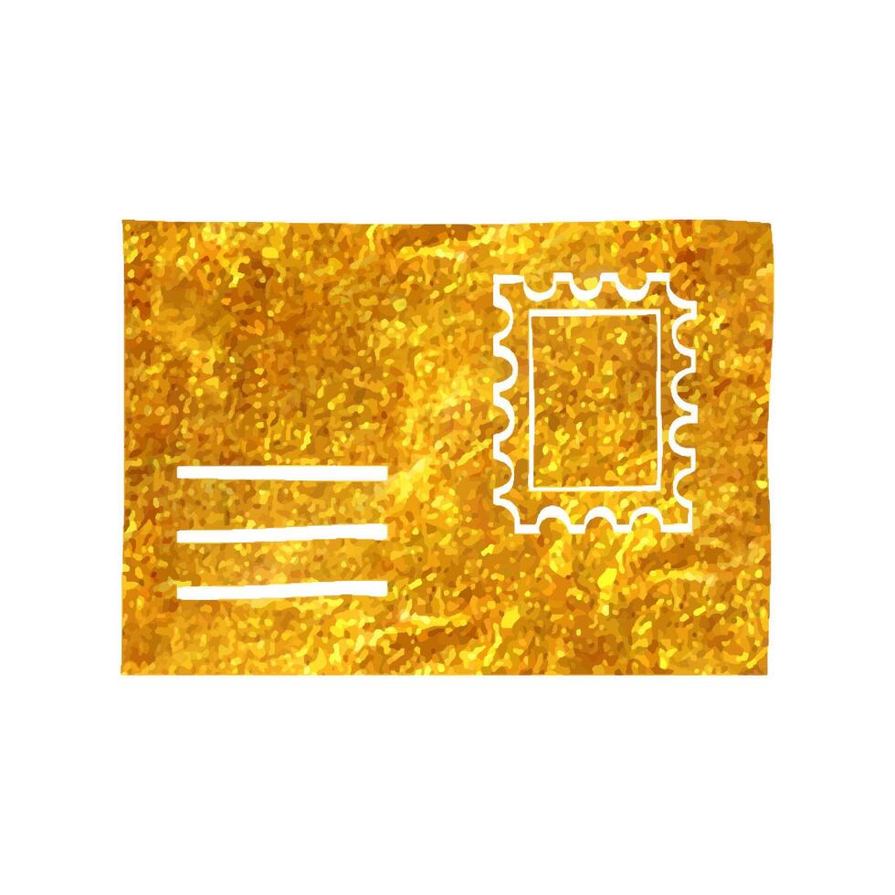 Hand drawn Envelope icon in gold foil texture vector illustration