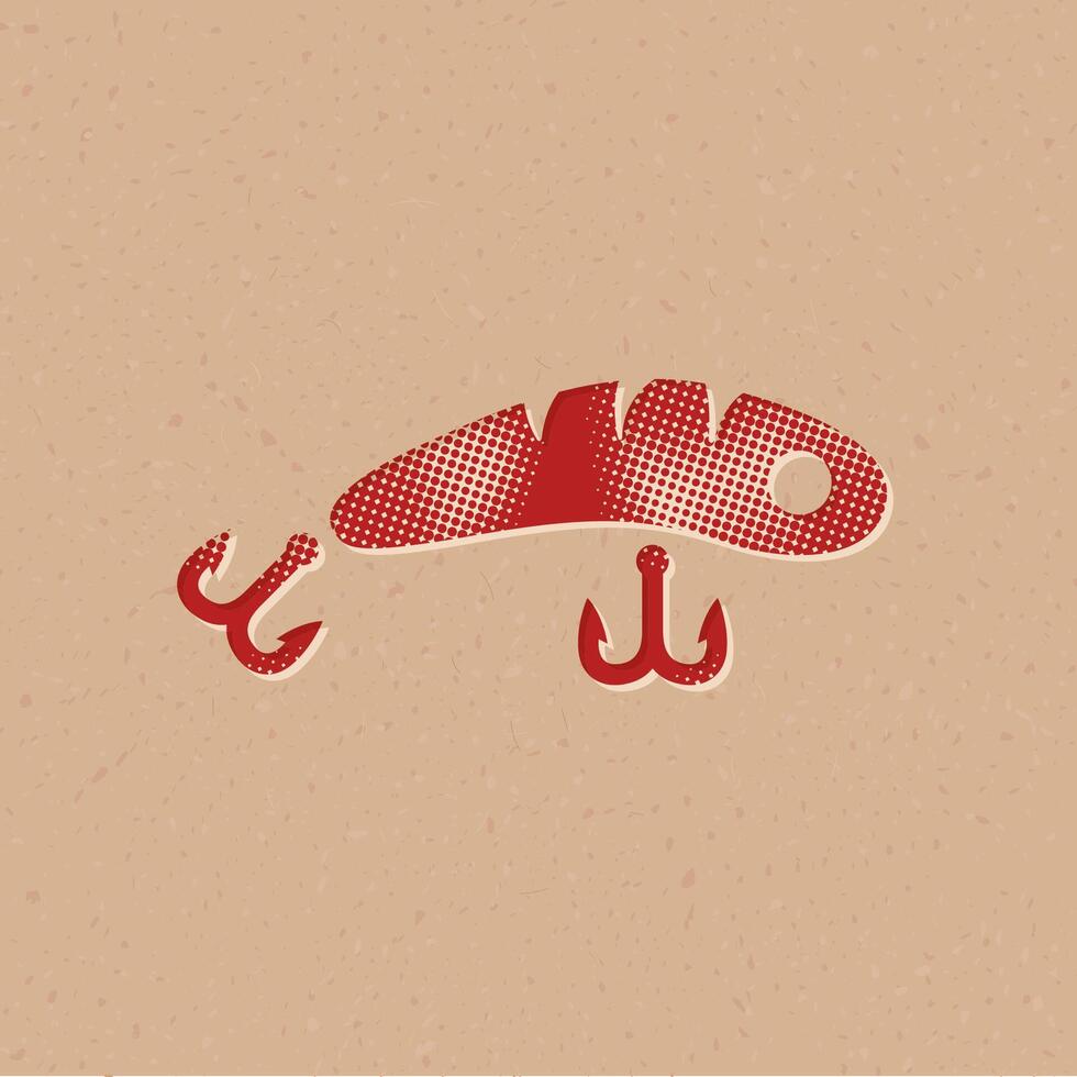 Fishing lure halftone style icon with grunge background vector illustration