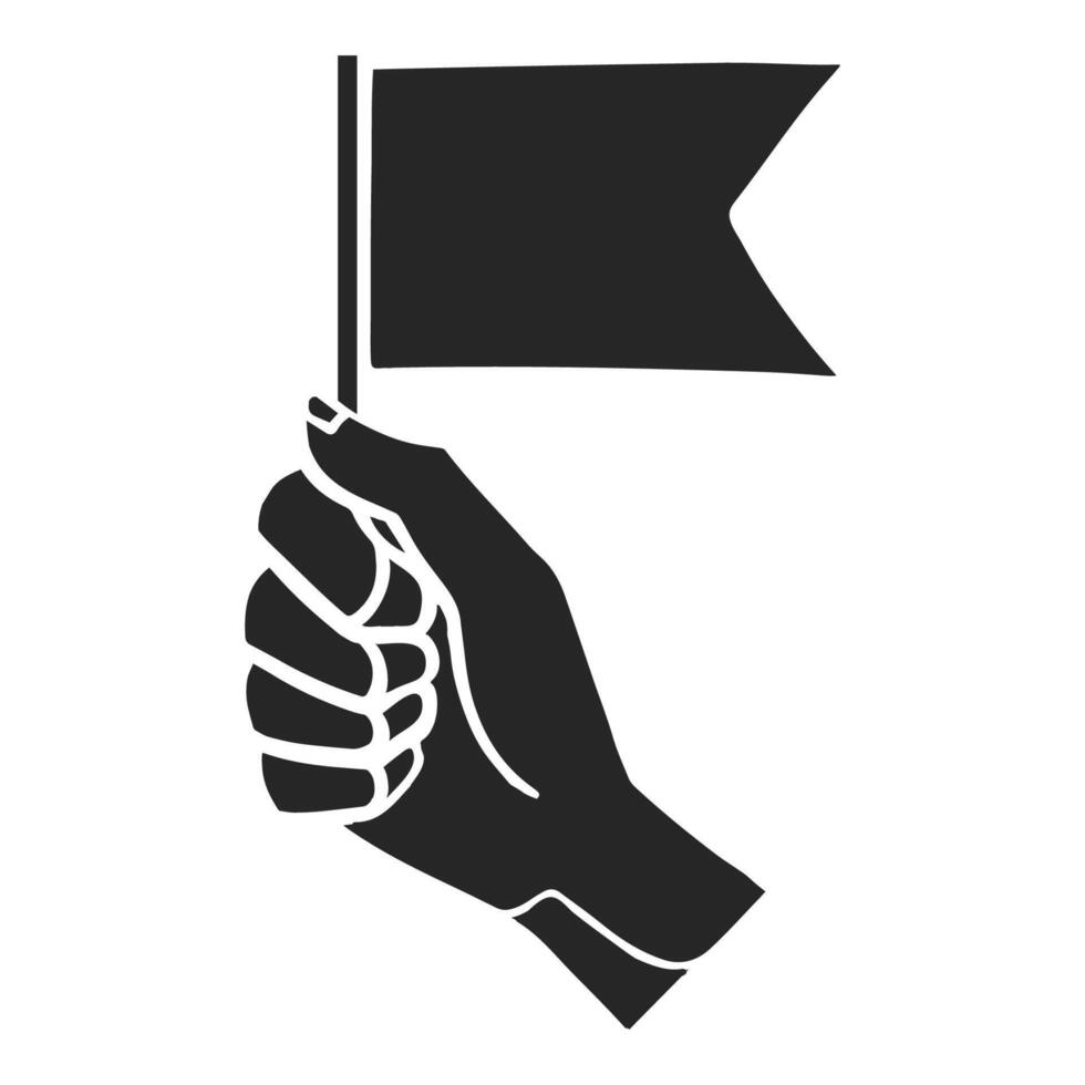 Hand drawn icon hand holding small flag with copy space. Vector illustration.