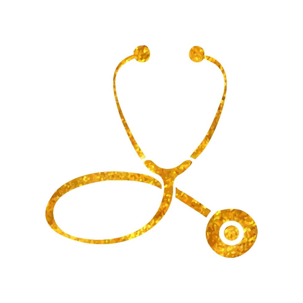 Hand drawn Stethoscope icon in gold foil texture vector illustration