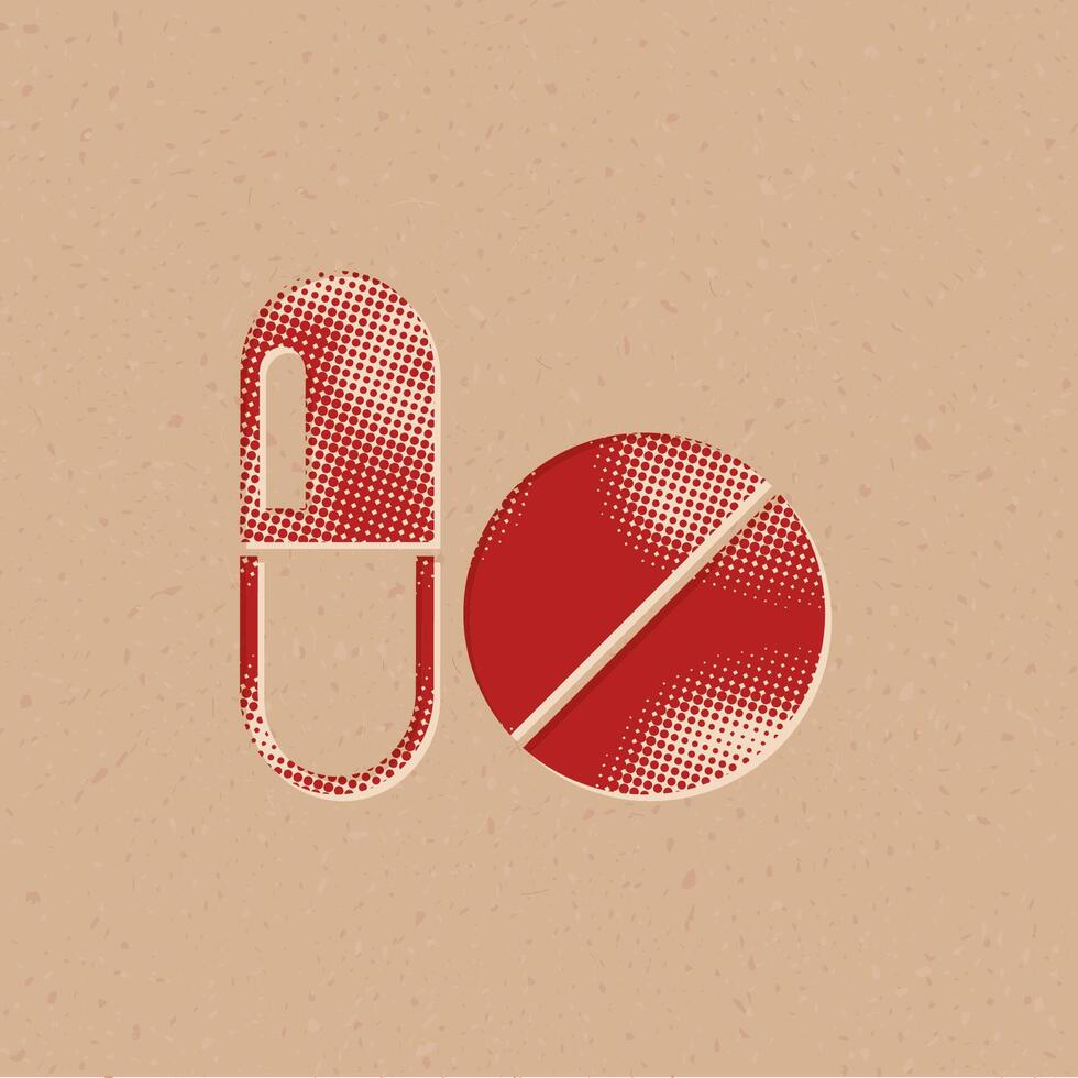 Pills halftone style icon with grunge background vector illustration