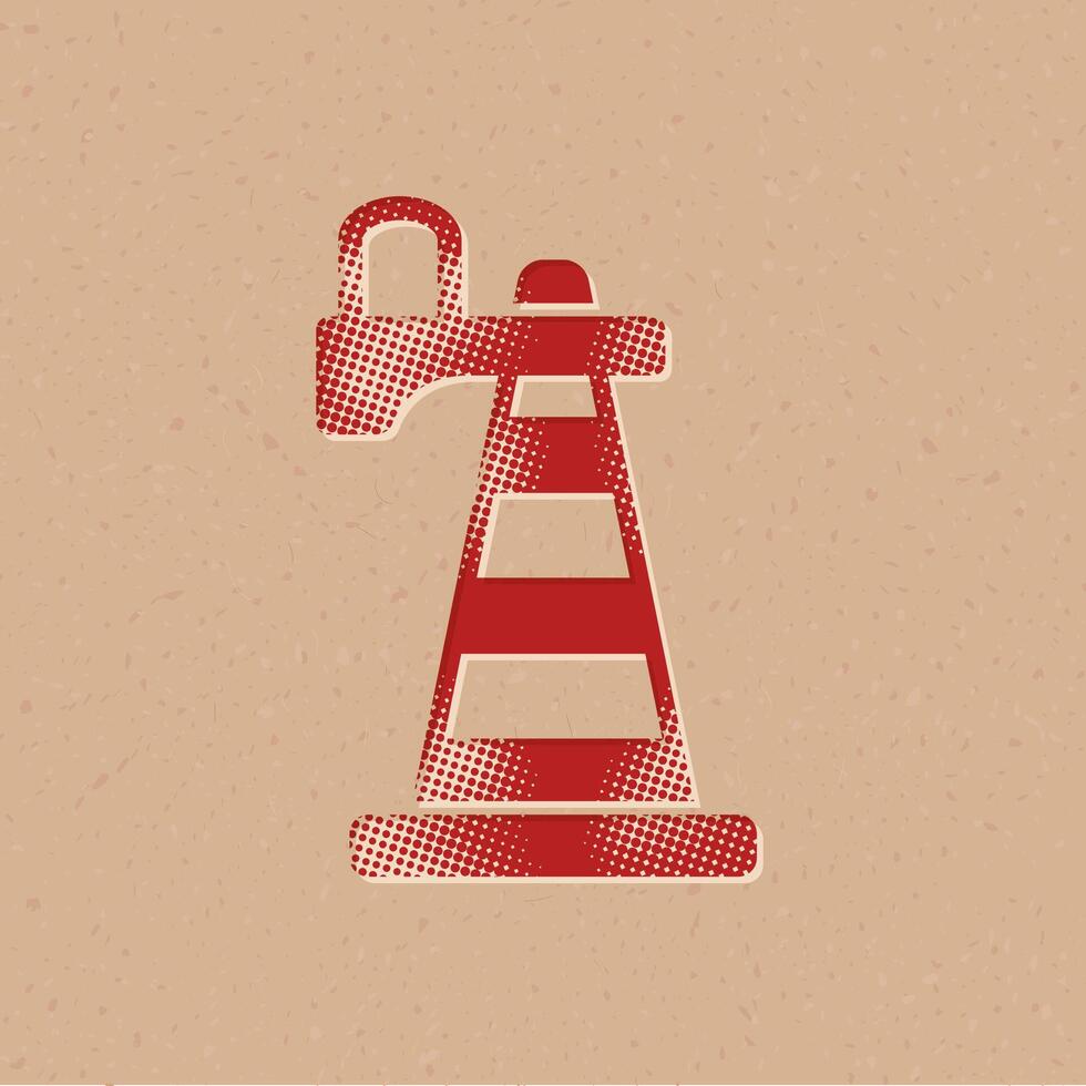Traffic cone halftone style icon with grunge background vector illustration