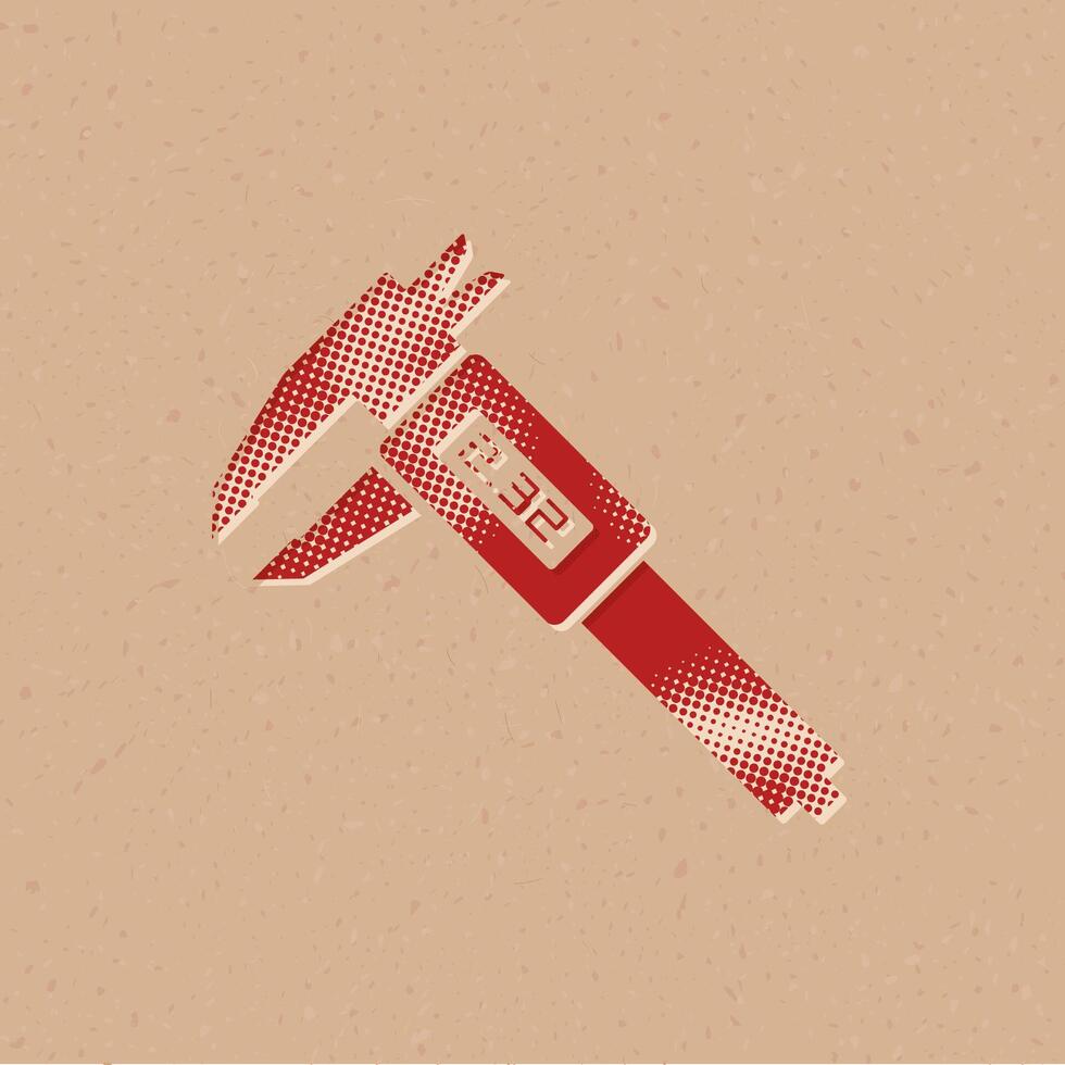 Dial caliper halftone style icon with grunge background vector illustration