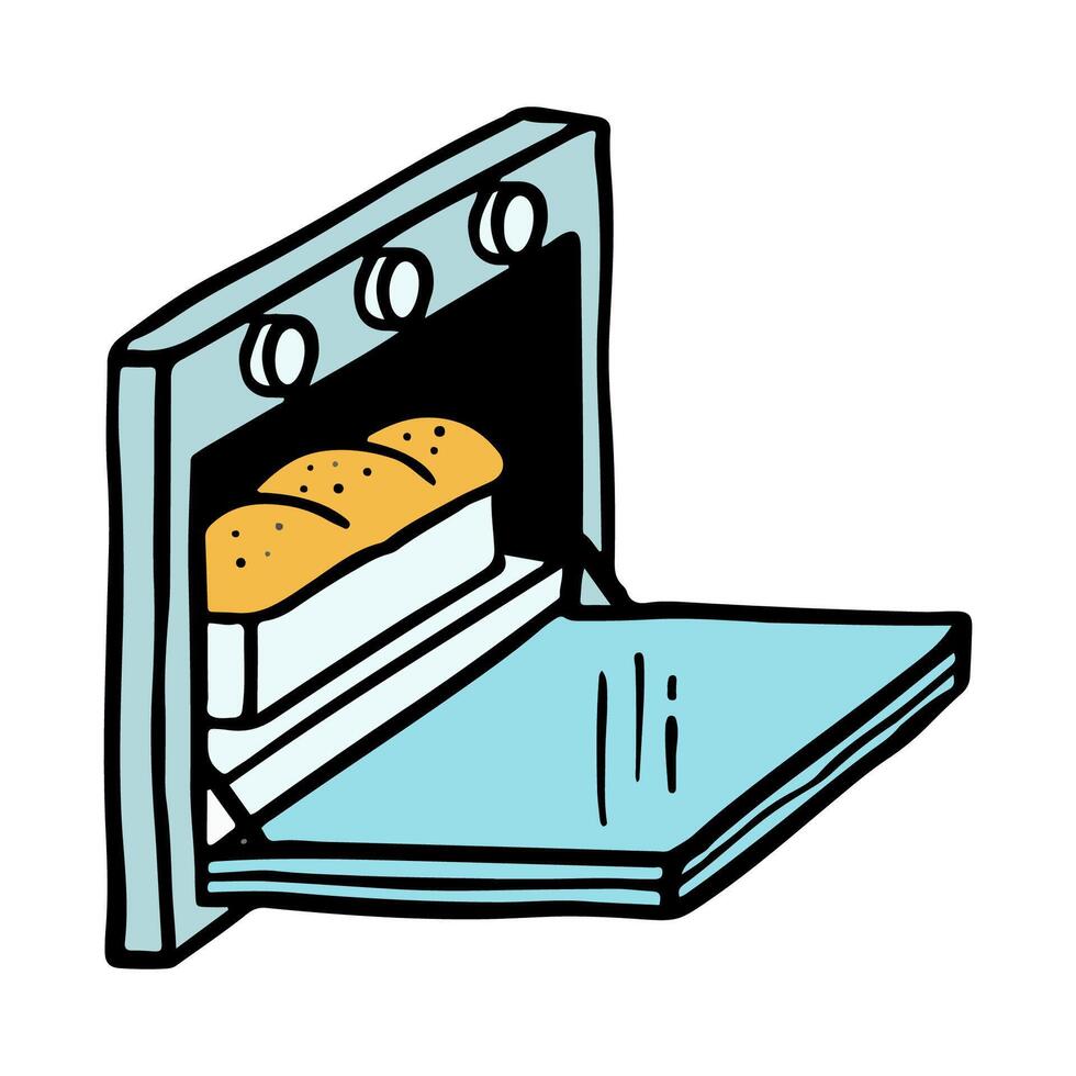 Bread baked in oven. Hand drawn vector color illustration.