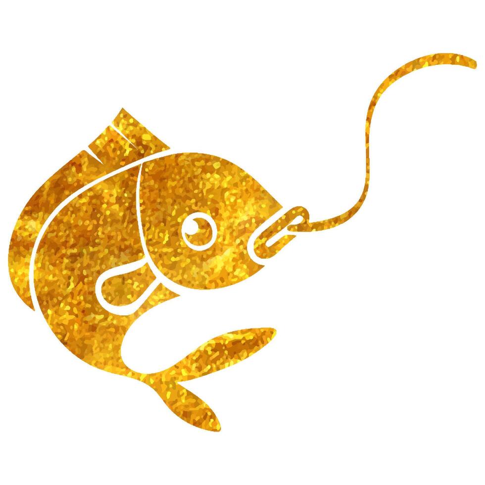 mano dibujado enganchado pescado icono en oro frustrar textura vector ilustración