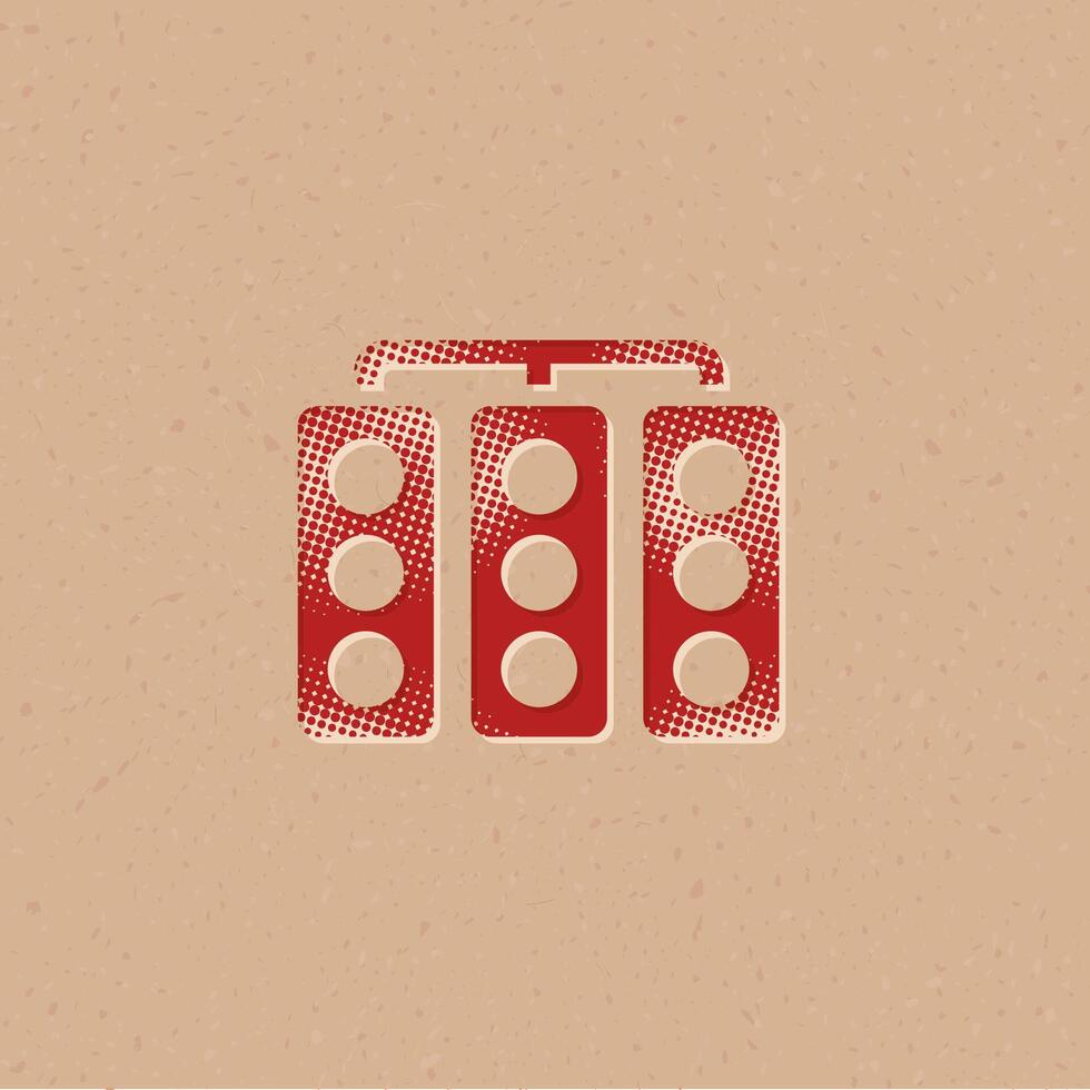 Red light sign halftone style icon with grunge background vector illustration