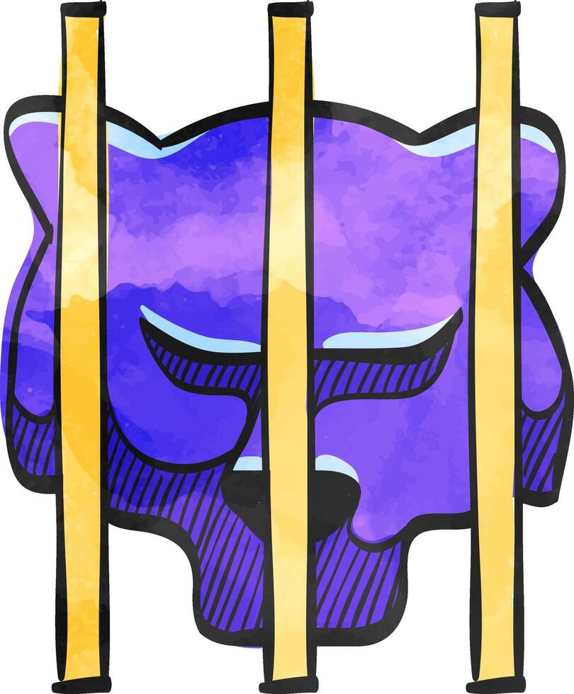 Caged animal icon in color drawing. Bear carnivore mammal zoo jungle hunter quarantine vector