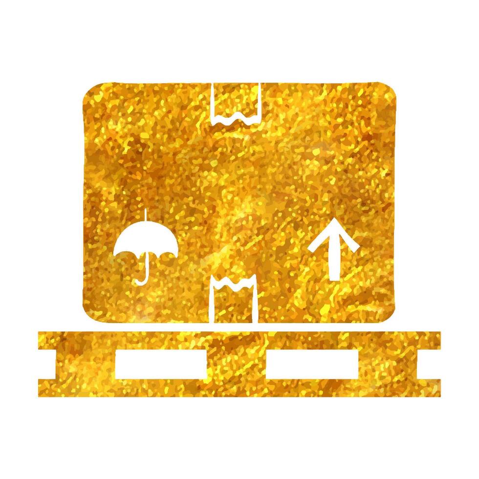 Hand drawn Logistic box icon in gold foil texture vector illustration