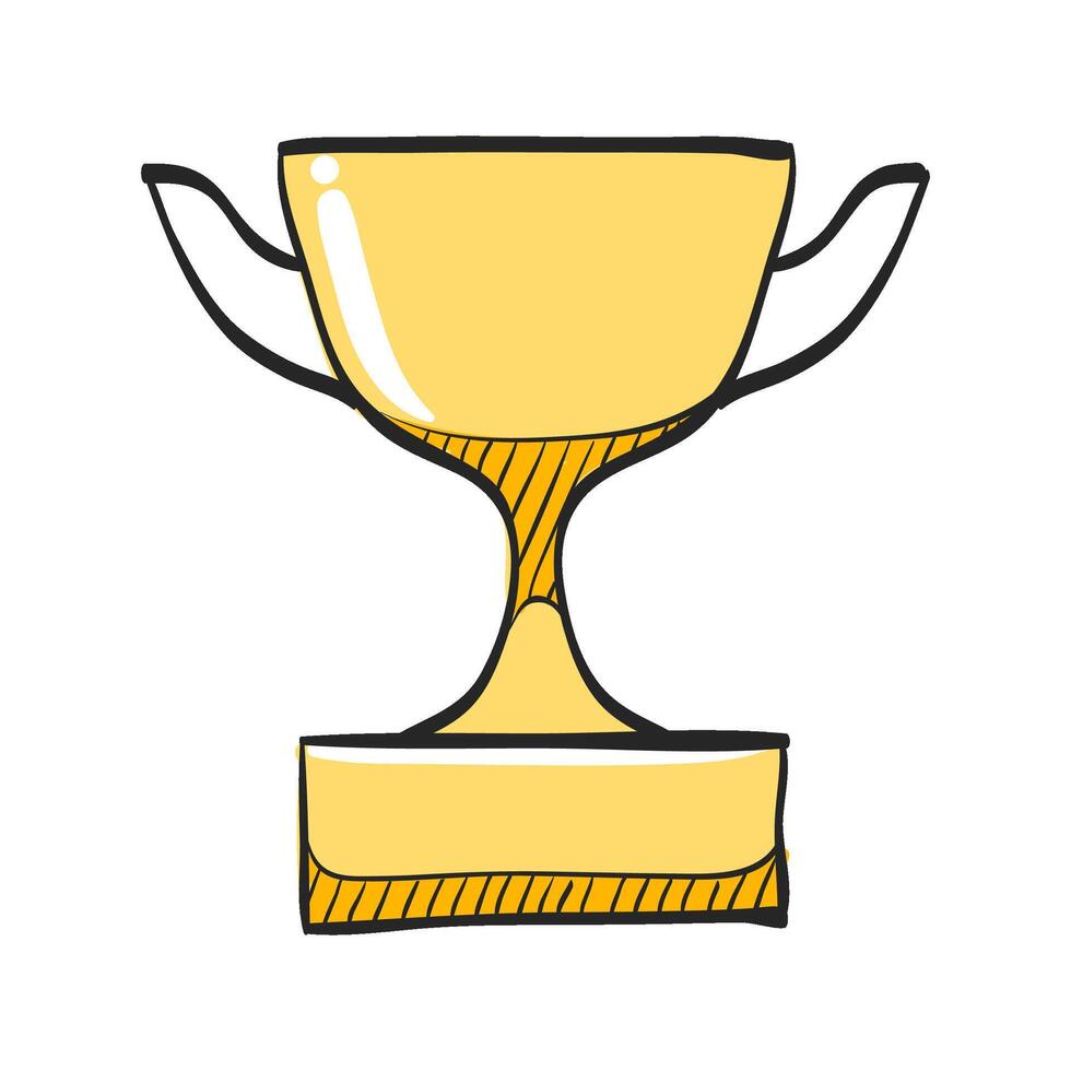 Trophy icon in hand drawn color vector illustration