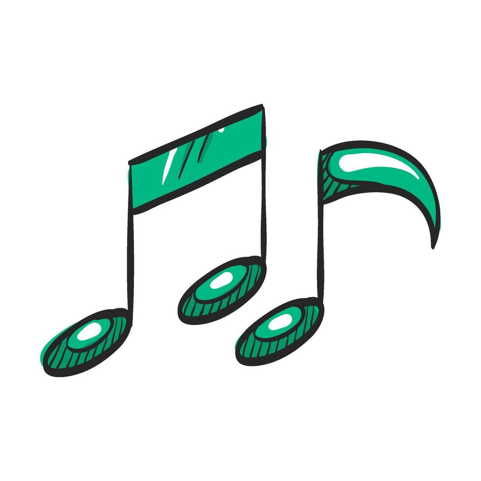 Music notes icon in hand drawn color vector illustration