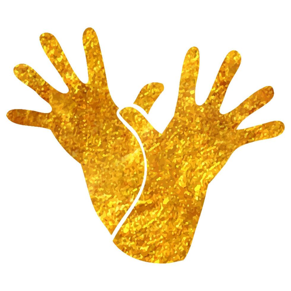 Hand drawn Cleaning glove icon in gold foil texture vector illustration