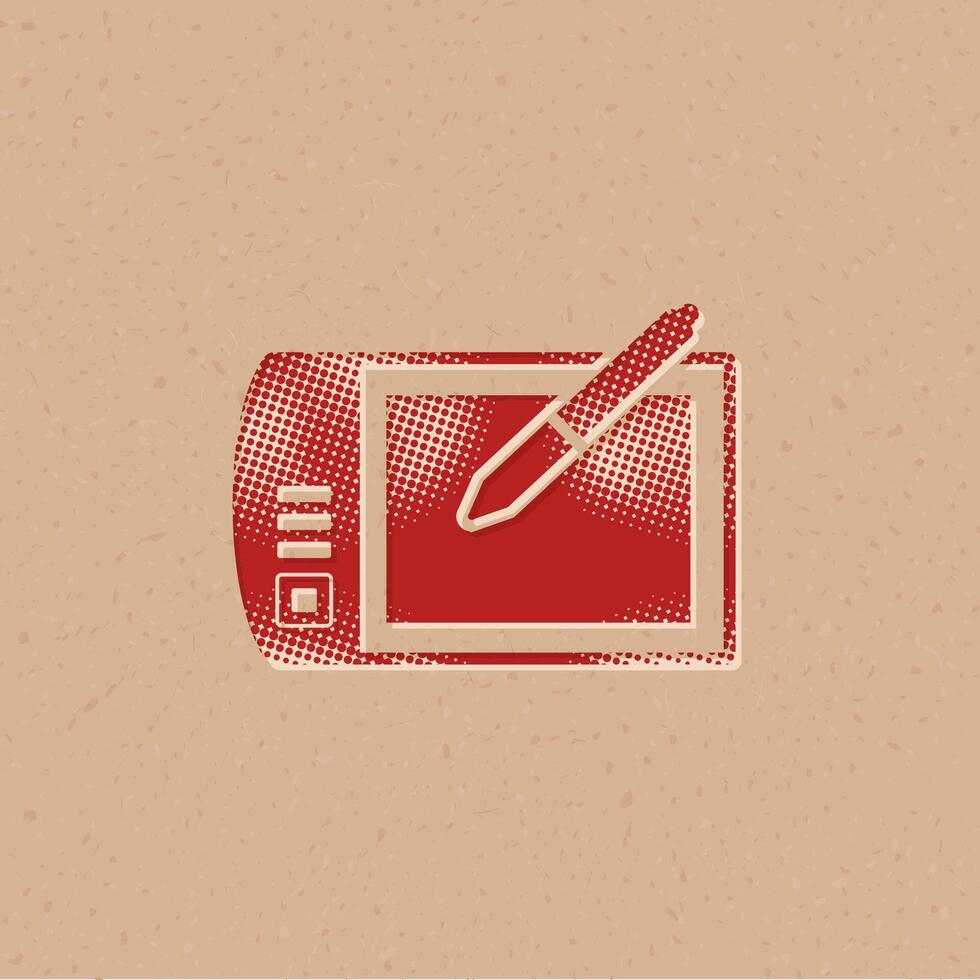 Drawing tablet halftone style icon with grunge background vector illustration