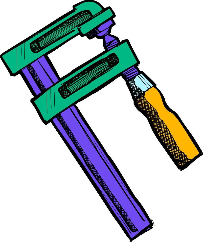 Woodworking clamp hand drawn illustration color vector illustration