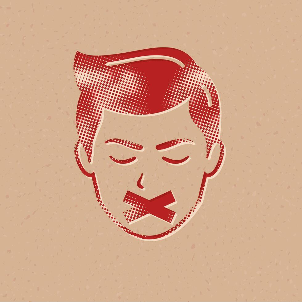 Male face with adhesive tape on his mouth halftone style with grunge background vector illustration