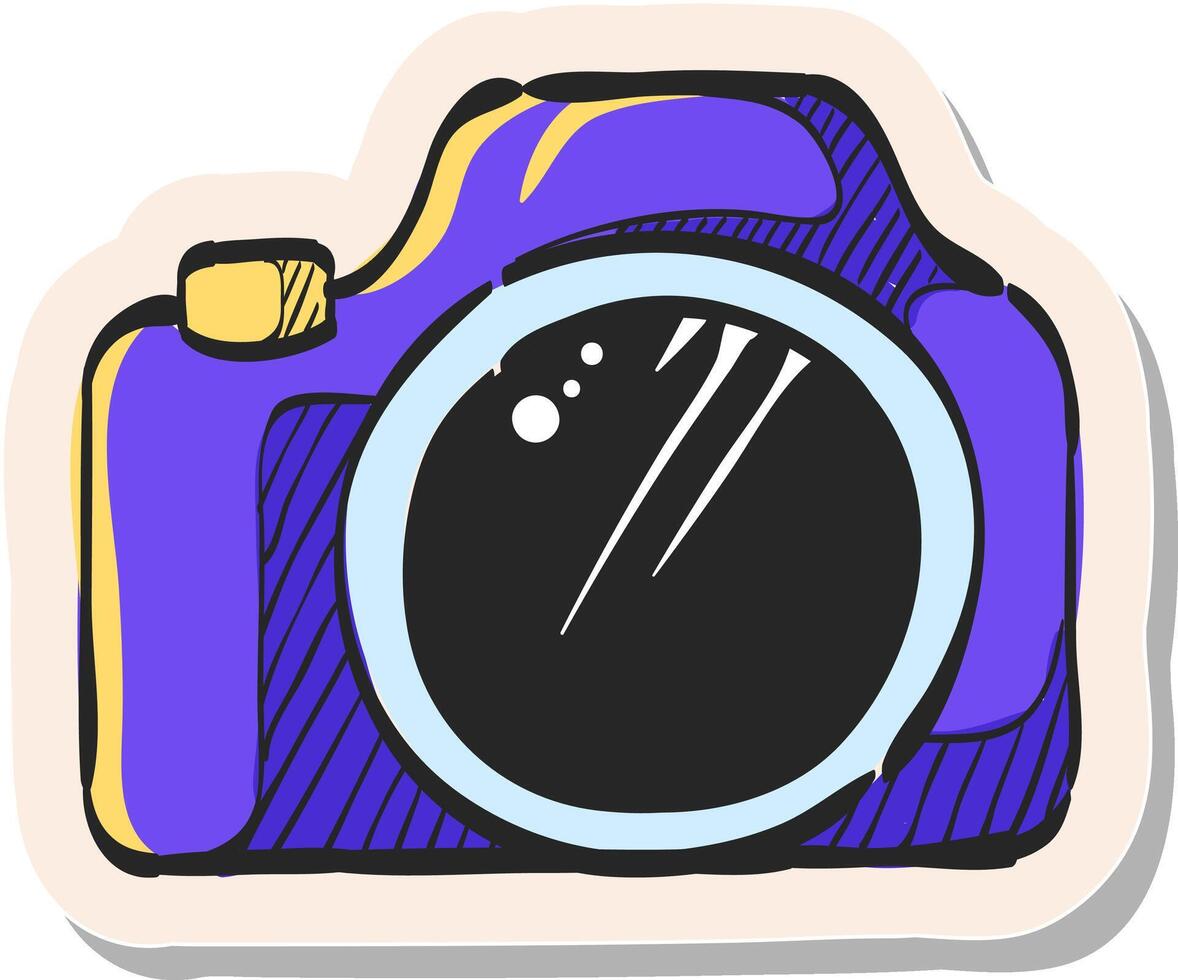 Hand drawn Camera icon in sticker style vector illustration