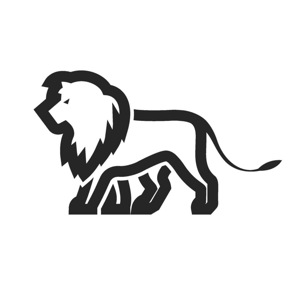 Lion icon in thick outline style. Black and white monochrome vector illustration.