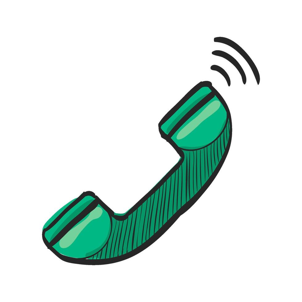 Wireless phone icon in hand drawn color vector illustration