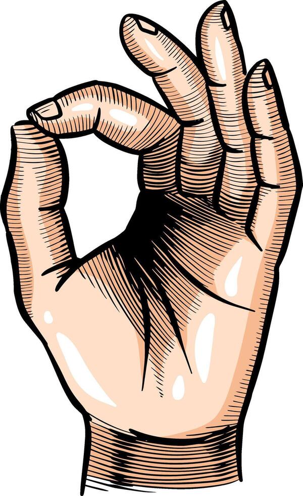 Ok hand sign hand drawn color vector illustration