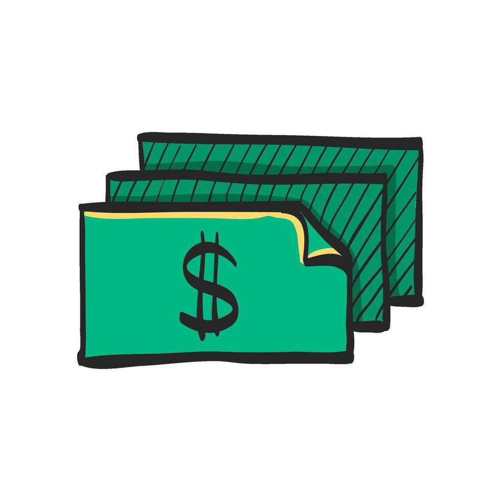 Money icon in hand drawn color vector illustration