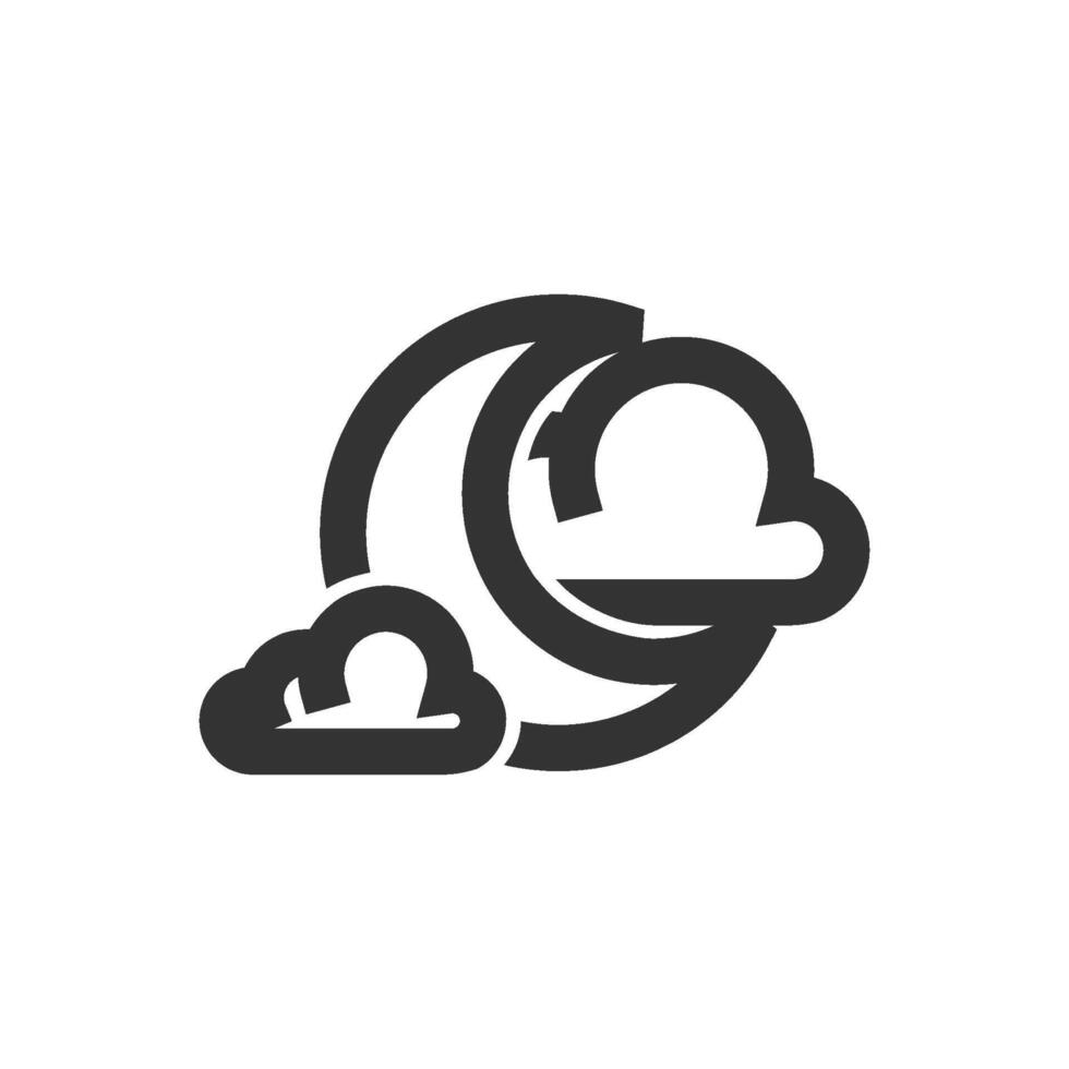 Weather overcast cloudy icon in thick outline style. Black and white monochrome vector illustration.