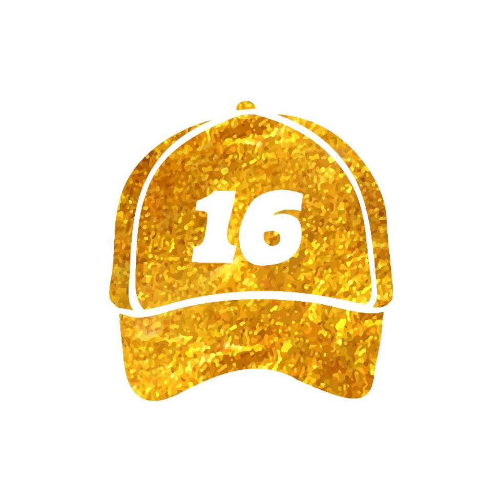 Hand drawn Sport hat icon in gold foil texture vector illustration