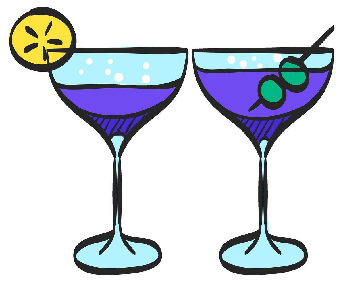 Wine glass icon in hand drawn color vector illustration