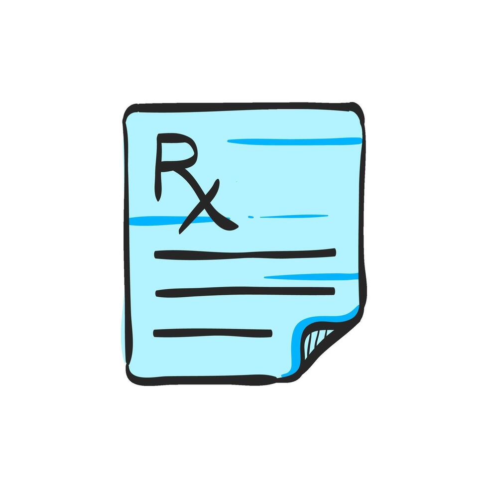 Medical prescription icon in hand drawn color vector illustration