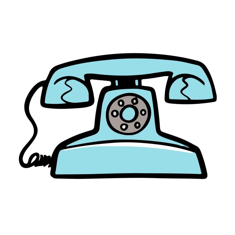 Vintage telephone hand drawn vector color illustration