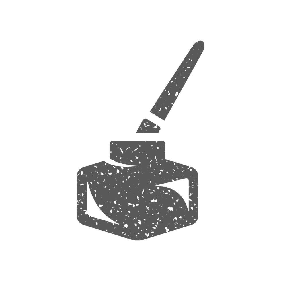 Ink pot icon with brush in grunge texture vector illustration