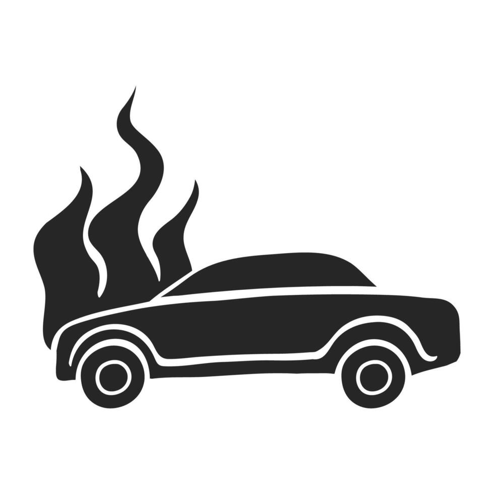 mano dibujado coche en fuego vector ilustración